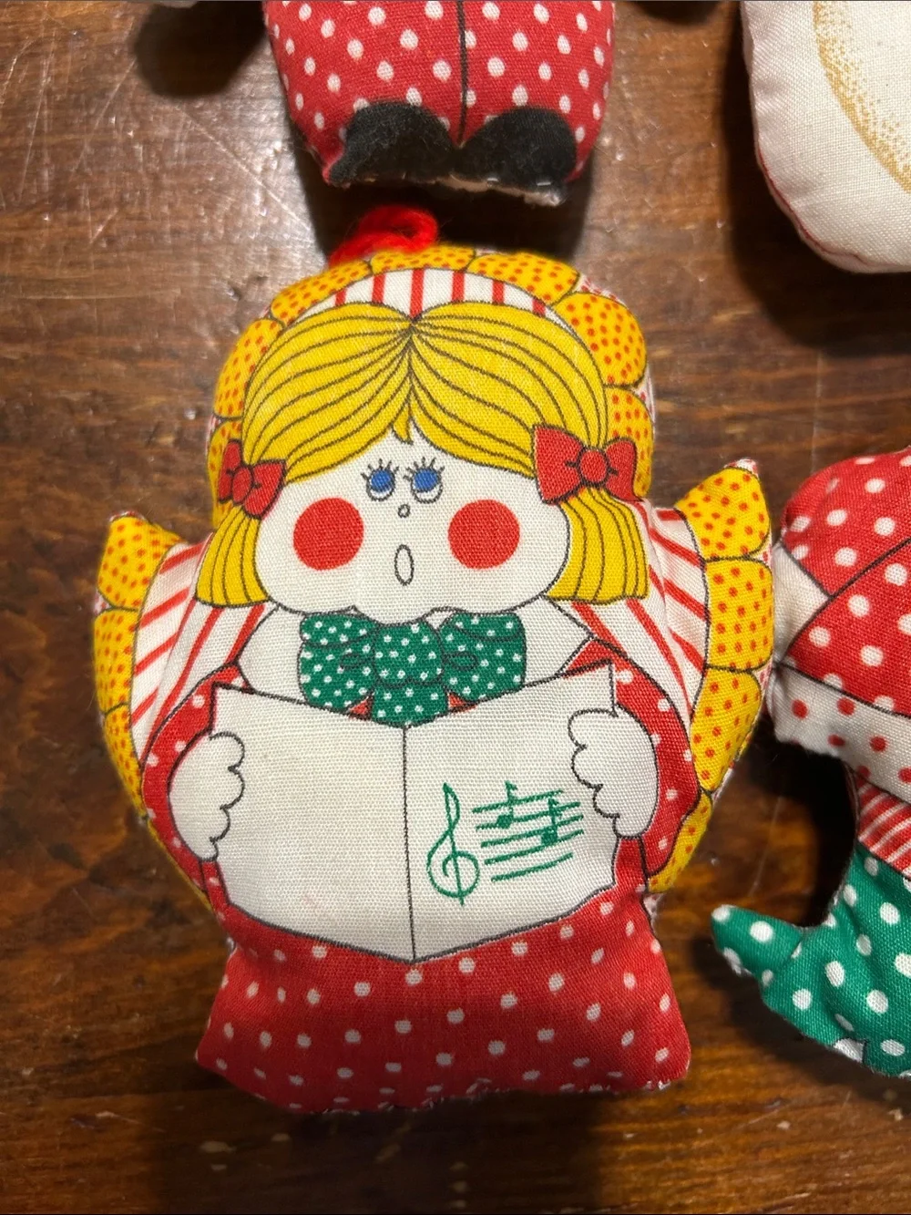 Holiday Plush Ornament Set vintage 1970 Calico Stuffed Fabric Ornaments